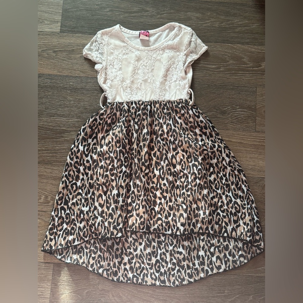 Pinc Girl’s White and Leopard Print Dress Size 6